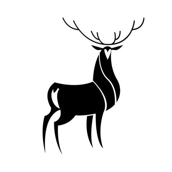一头鹿的轮廓 白色背景上的黑色矢量说明 — 图库矢量图片