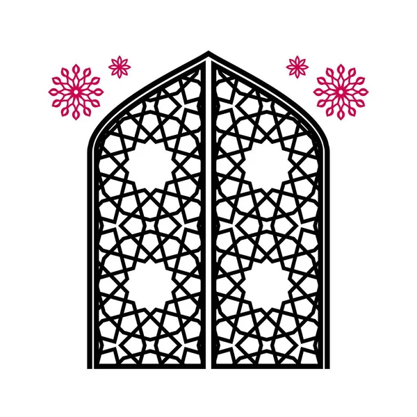 用雕刻品关闭大门 传统的伊斯兰装饰 被白色的背景隔离了矢量说明 — 图库矢量图片