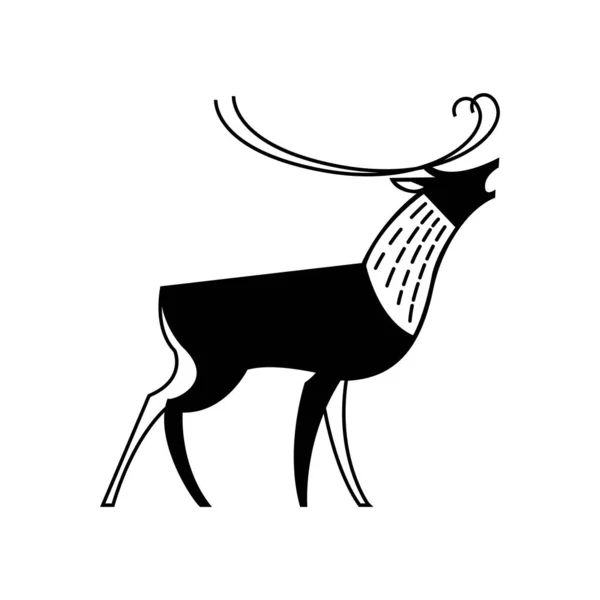 Black White Drawing Reindeer Howling Logo Badge Badge Emblem Label — Stock Vector