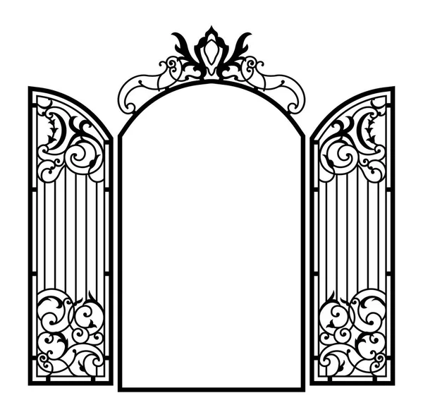 Open Forged Ornate Gate. Vintage style. Vector illustration. — Stock Illustration Open Forged Ornate Gate Vintage Style Vector Illustration Royalty Free Stock Illustrations