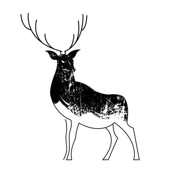 Black White Drawing Proud Reindeer Vector Illustration — Stock Vector