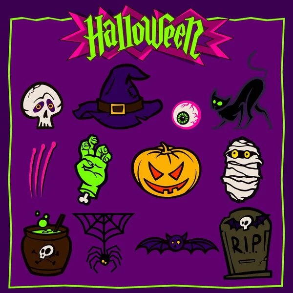 Sada Barevných Halloween Ikon Vektorová Ilustrace — Stockový vektor