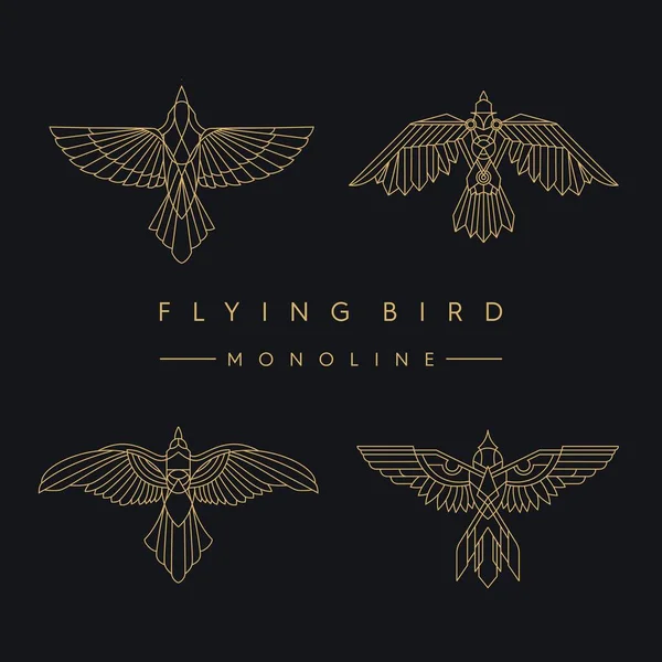 空飛ぶ鳥と翼 モノラインロゴ — ストックベクタ