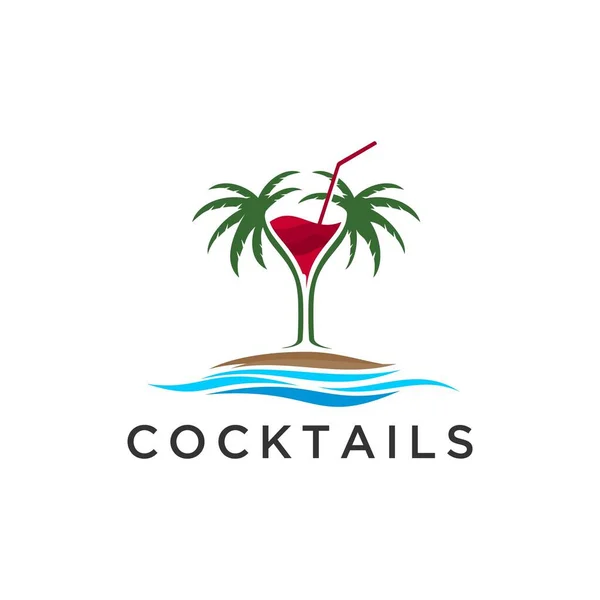 Elegante Cocktails Praia Temporada Logo — Vetor de Stock