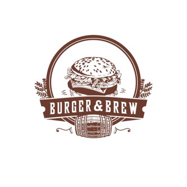 Burger ve Brew rozet illüstrasyonu