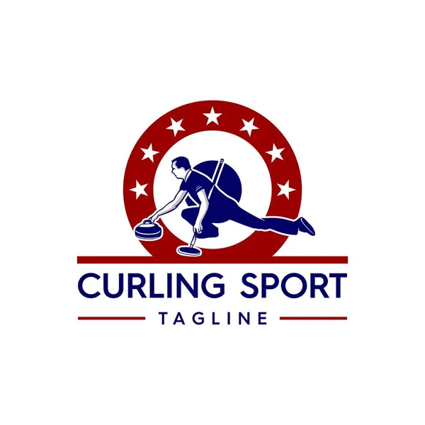 Curling Sport Badge Symbol Logo — 스톡 벡터