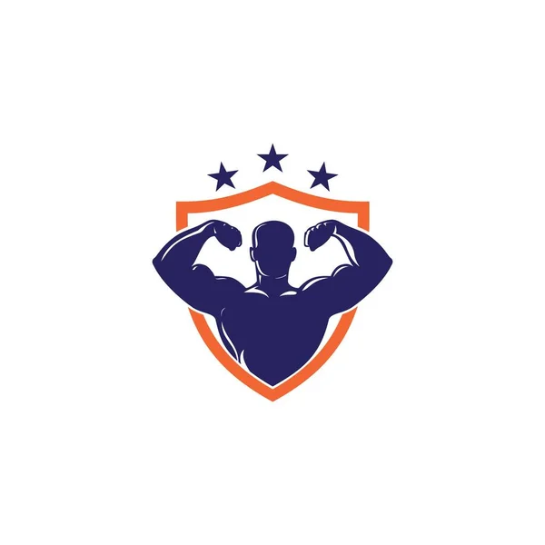 Sílhueta Corpo Construtor Emblema Logotipo —  Vetores de Stock
