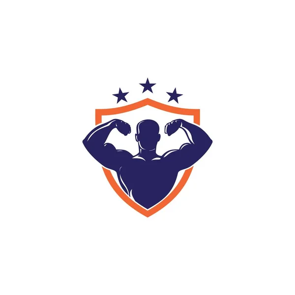 Silhouette Body Builder Badge Logo — 스톡 벡터