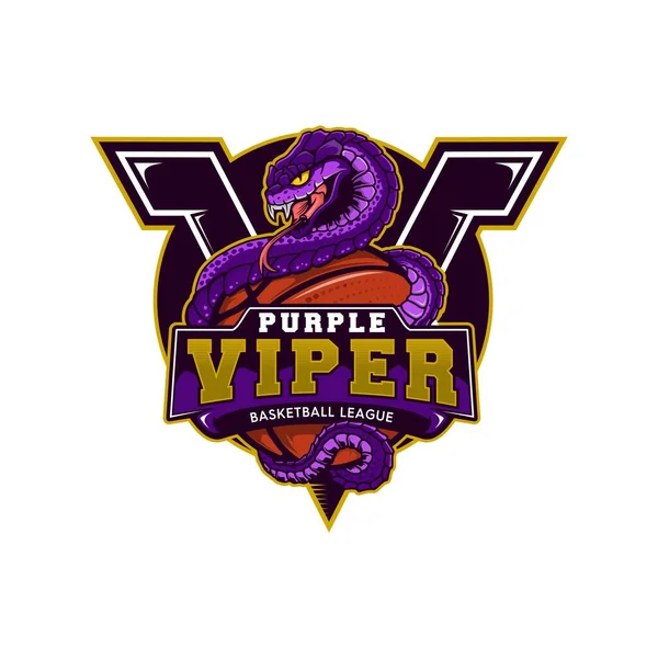 Insignia Mascota Baloncesto Víbora Púrpura Ilustración — Vector de stock