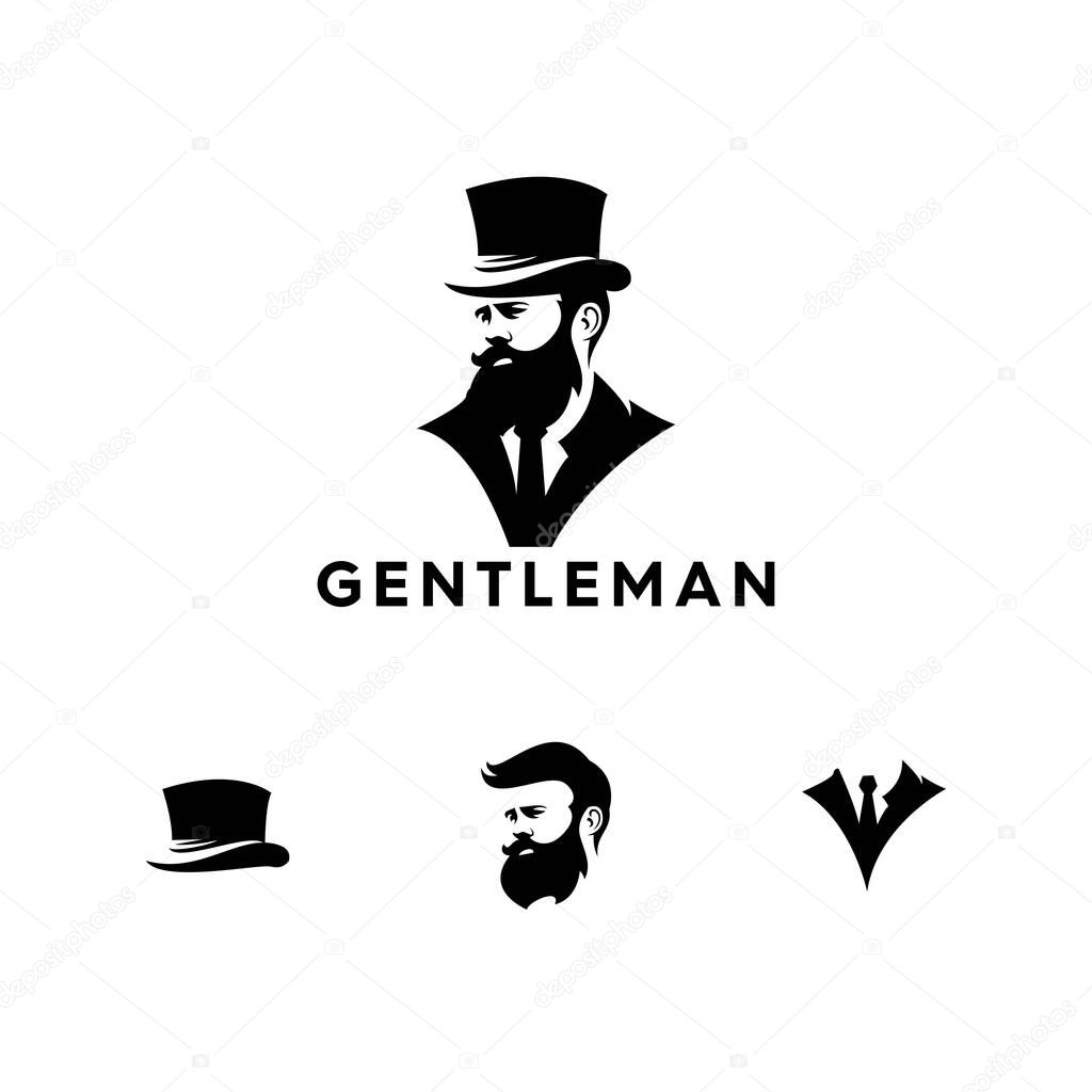 Classic gentleman with beard monogram logo