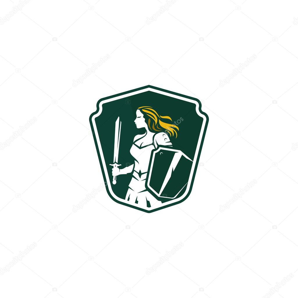 Warrior girl security mascot logo