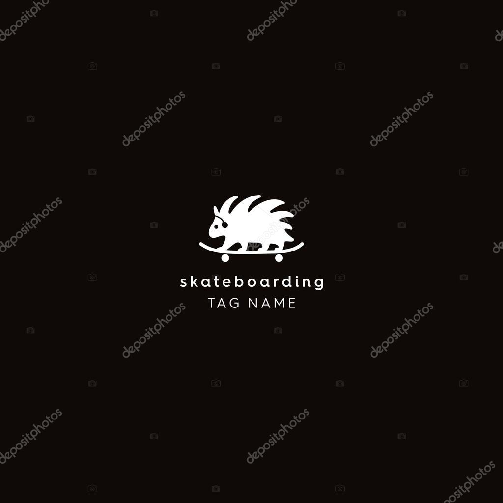 Cute hedgehog playing Skate board logo