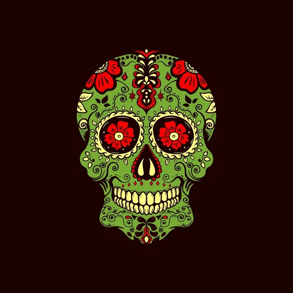 Zucchero Cranio Fiore Faccia Illustrazione Logo — Vettoriale Stock