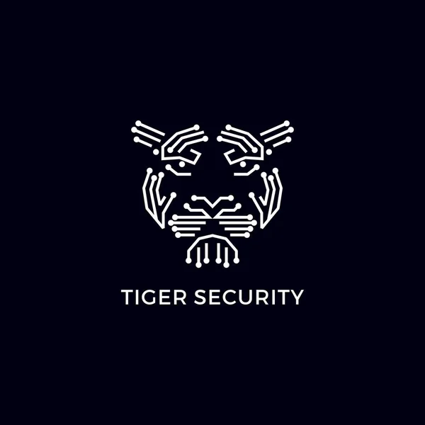 Security Tiger Head Mono Line Logo — Stock Vector