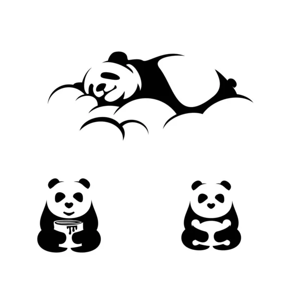 Logotipo Ilustración Blanco Negro Del Panda Durmiente — Vector de stock