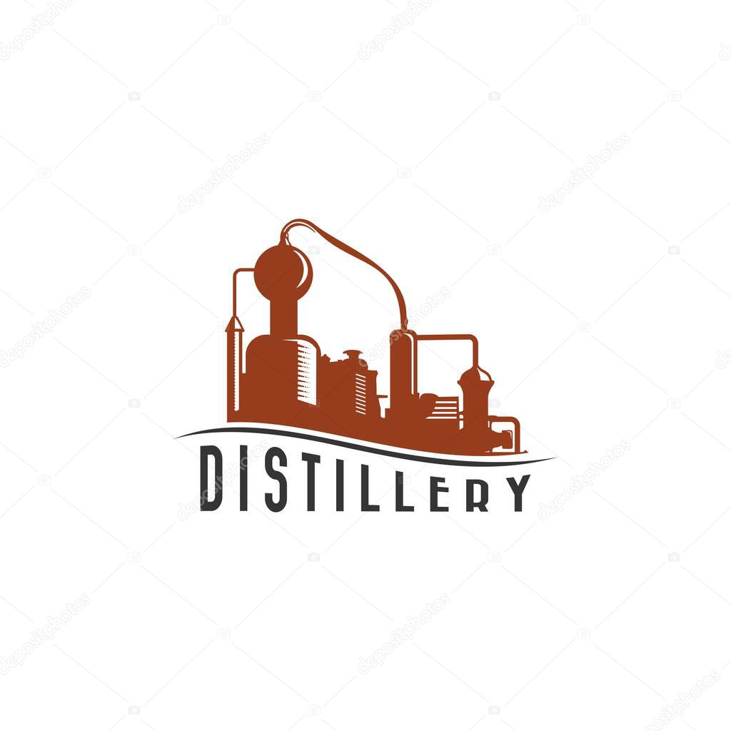 Vintage distillery machine illustration logo