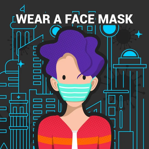 戴上科罗那病毒的面罩 — 图库矢量图片