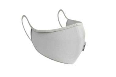 Beyaz arka planda solunum maskesinin 3D görüntüsü. 3 boyutlu illüstrasyon. Sağlık hizmetleri maskesini takıyor. 3 boyutlu tıbbi maske tozu koruması. Koronavirüsle savaşmak için güvenlik önlemi.