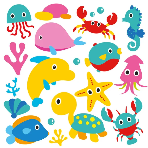 Sea Seaweed Coral Fish Nautical Jellyfish Dolphin Bubbles Svg Eps — Stock Vector