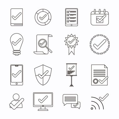 Kararlar çeşitli kontrol işaretleriyle onaylanır. Belge ince çizgi sembolünü onayla. İşaretli kutular ile kaydet, işaretli onay ayarlarını işaretle. Modern vektör