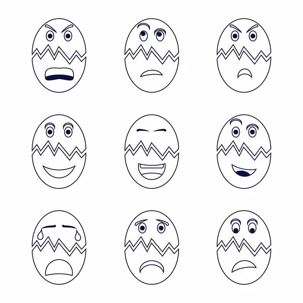 Sbírka Různých Popraskaných Vaječných Výrazů Obsahuje Ikony Jako Mrkající Tváře — Stockový vektor
