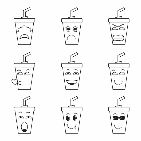 收集各种饮酒杯的表达方式 包含了一些图标 像用舌头眨眼 迷惑的脸 愤怒等等 矢量说明 — 图库矢量图片