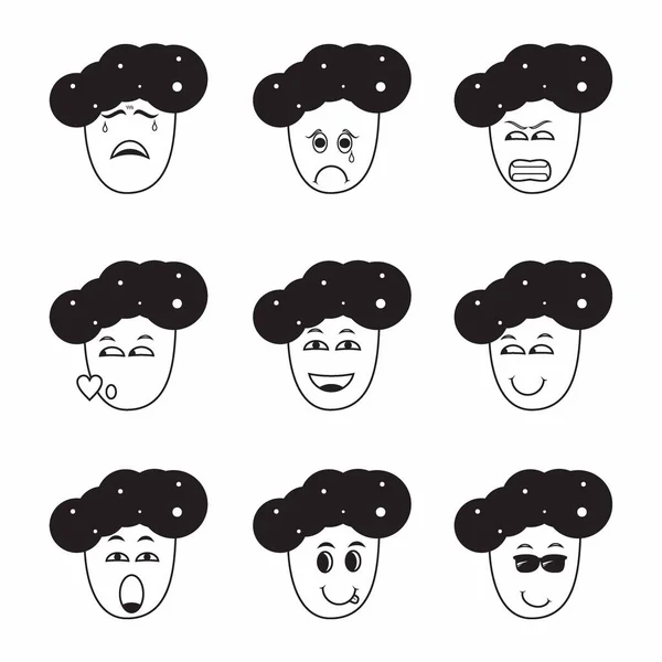 Collection Various Male Expressions Contains Icons Winking Faces Tongues Confused — Stock Vector