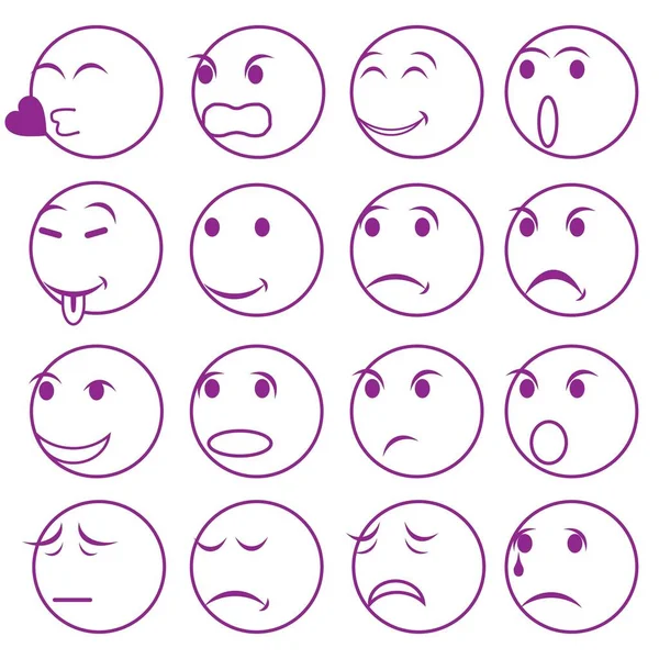 设置Avatar Emoji Avatar图标行 包含忧郁脸 困惑脸 愤怒脸 快乐等图标 大脑皮层 — 图库矢量图片