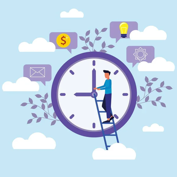 Vector Illustration Business People Time Efficiency Design Composition Creative Analysis — Stock Vector