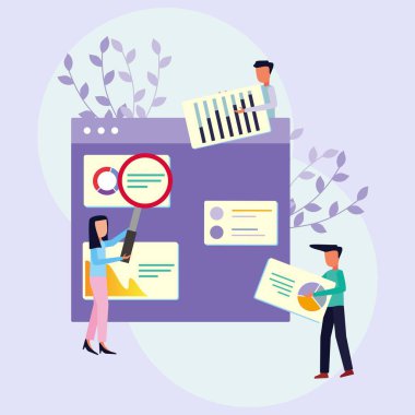 Web geliştirme, web analizi, web tasarım kavramları. Web tasarımı için vektör illüstrasyonları, sosyal ağ, bloglar, reklam posterleri.