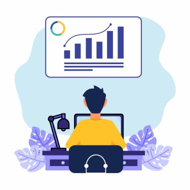 Düz tasarım danışmanlık konseptleri, büyük hesap yöneticileri, iş planları. Bir iş adamının vektör çizimi. Web sitesi afişleri, pazarlama malzemeleri, iş sunumları, çevrimiçi reklamcılık.