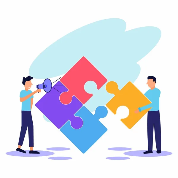 Business Concept Team Metaphors People Connecting Puzzle Elements Vector Illustration — Stock Vector