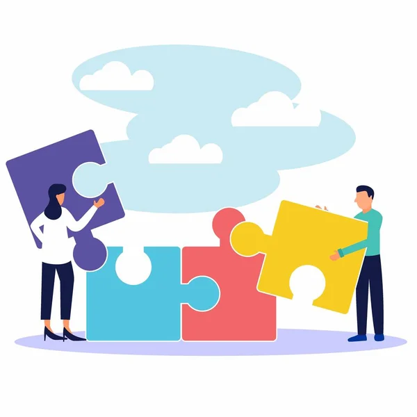 Vector Illustration Teamwork Together Company People Pick Details Puzzle Arrange — Stock Vector