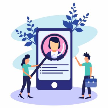 Vektör illüstrasyonu, formlara bakan gençler, web afişleri için modern kavramlar, bilgi grafikleri, web siteleri, basılı ürünler, özgeçmişleri doldurma, eleman toplama.