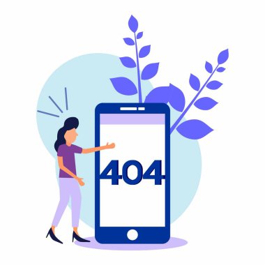 İş konseptinin vektör çizimi, hata 404, internetten kopuk, ulaşılamaz, güzel kadın üzgün.