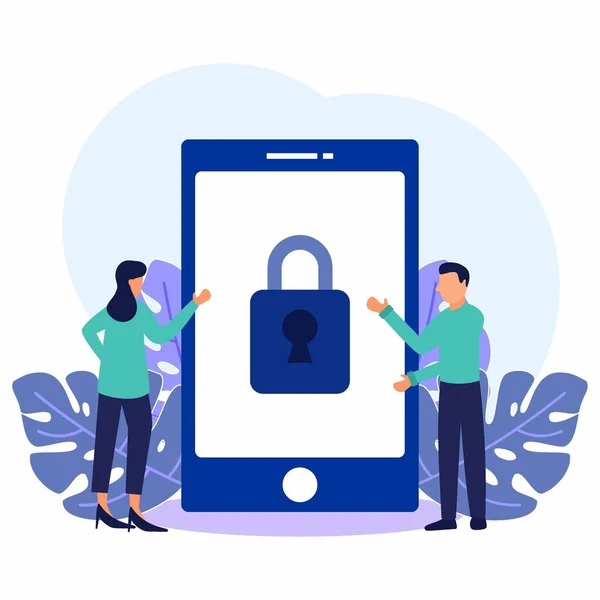 Ilustración Fondo Azul Vectorial Concepto Protección Datos Teléfonos Inteligentes Para — Archivo Imágenes Vectoriales