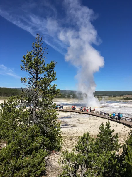 Emberek, a sétány, a Yellowstone — Stock Fotó