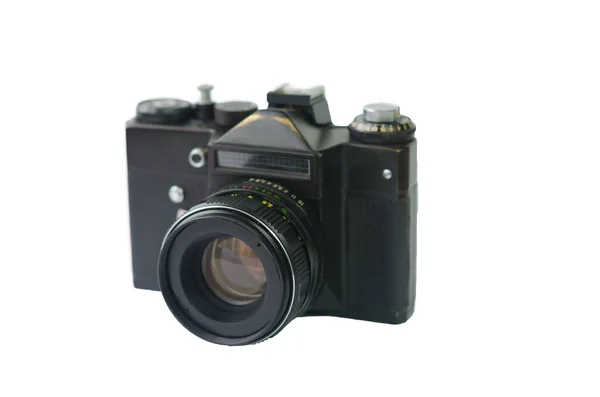 Alte Kamera Mit Objektiv Auf Weißem Hintergrund — Stockfoto
