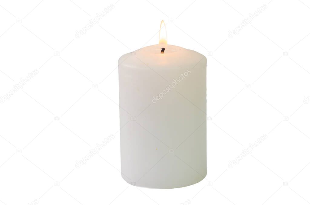 A burning candle isolated on a white background