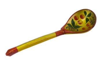 İzole edilmiş beyaz arka planda Rus tahta kaşığı.