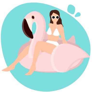 Yüzen pembe kauçuk halka. Renkli yüzme ringi. Plaj oyuncağı. Vektör düz resimleme. 