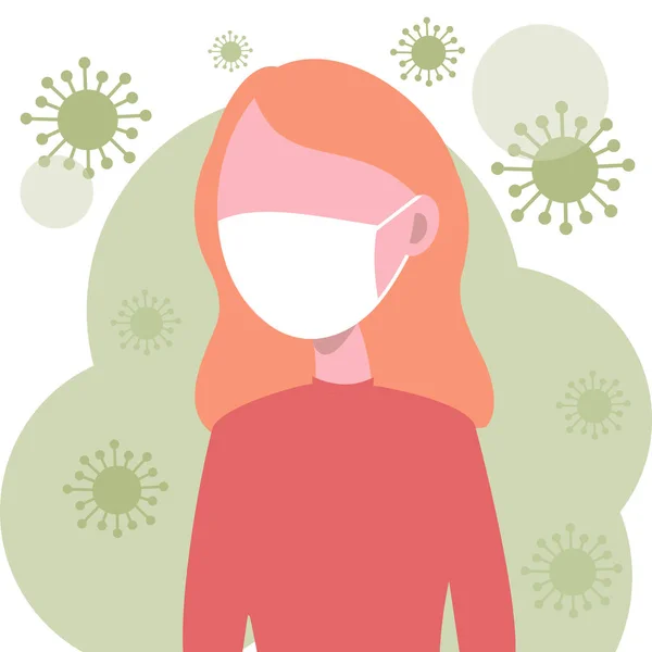 Bescherm Jezelf Meisje Omringd Door Een Virus Beschermende Maskers Een — Stockvector