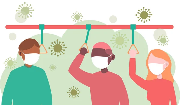 Koru Kendini Virüsle Çevrili Iki Erkek Kız Koruyucu Maskeler Tıbbi — Stok Vektör