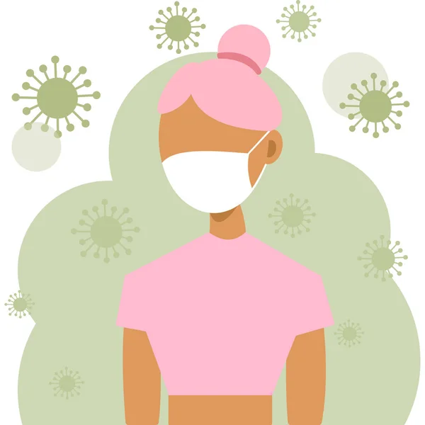 Protéjase Una Chica Rodeada Virus Máscaras Protectoras Mujer Joven Con — Archivo Imágenes Vectoriales