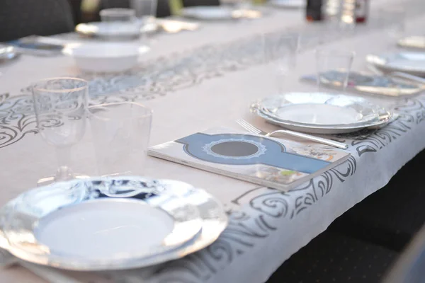 Passover traditions, seder. Reserved table for Passover. Passover meal. Jewish traditions.