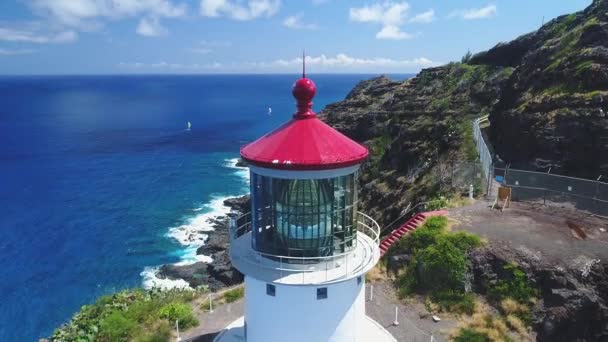 Makapuu Point Deniz Feneri Oahu Hawaii Nin Havadan Yakın Çekimi — Stok video