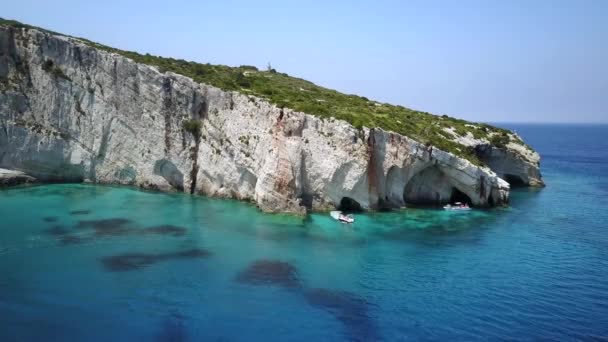 Imagens Aéreas Costa Perto Das Cavernas Azuis Zakynthos Greece — Vídeo de Stock