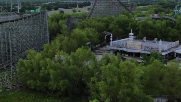 Aerial Abandoned Amusement Park New Orleans Louisiana — Stock Video
