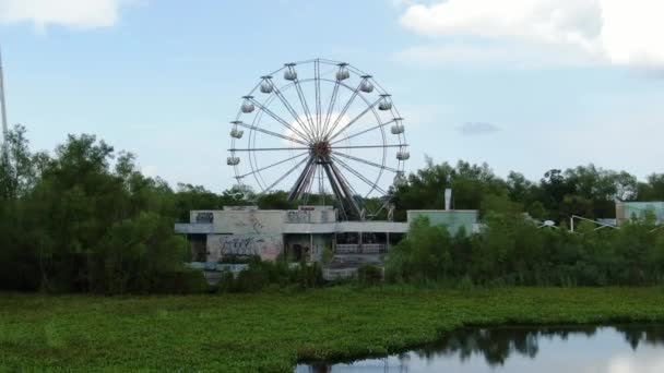 Antena Parque Diversões Abandonado Nova Orleães Louisiana — Vídeo de Stock