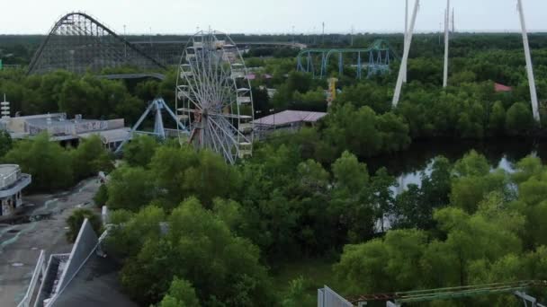 Aerial Abandoned Amusement Park New Orleans Louisiana — Stock Video